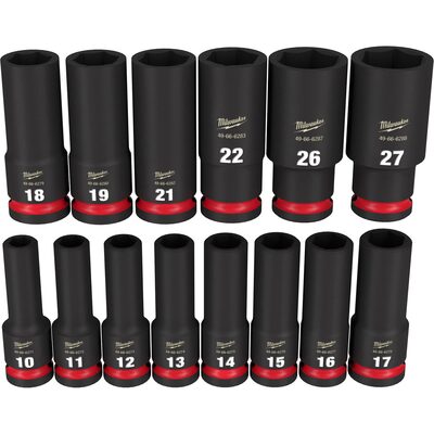 Milwaukee Tool 14PCSHOCKWAVE Impact Duty 1/2" Drive Metric Deep 6 Point Socket Set