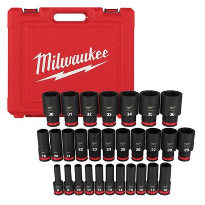 Milwaukee Tool 29PC SHOCKWAVE Impact Duty 1/2" Drive Metric Deep 6 Point Socket Set