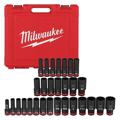 Milwaukee Tool 29PC SHOCKWAVE Impact Duty 1/2" Drive SAE & Metric Deep 6 Point Socket Set