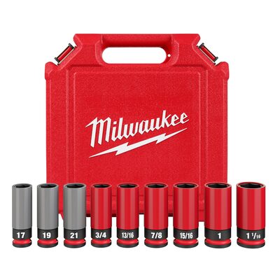 Milwaukee Tool SHOCKWAVE Impact Duty 1/2 Drive SAE & Metric 9PC Lug Nut Wheel Socket Set