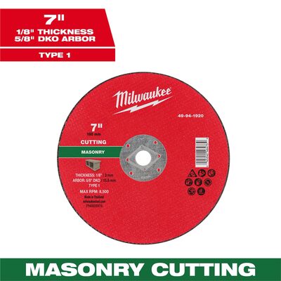 Milwaukee Tool 7" x 1/8" x 5/8" DKO Masonry Cut Off Wheel -Type 1