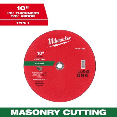Milwaukee Tool 10" x 1/8" x 5/8" Masonry Cut Off Wheel -Type 1