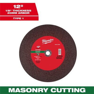 Milwaukee Tool 12" x 1/8" x 20mm Masonry Cut Off Wheel -Type 1