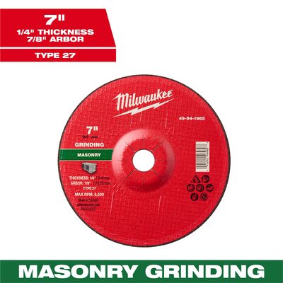 Milwaukee Tool 7" x 1/4" x 7/8" Masonry Grinding  Wheel - Type 27