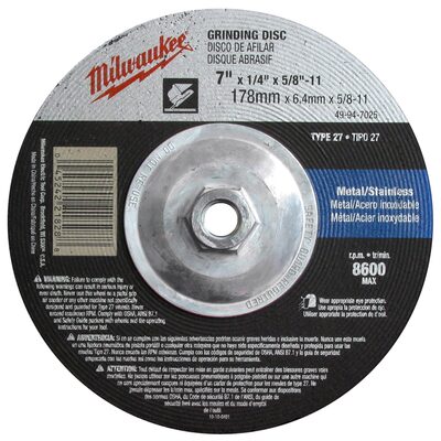 Milwaukee Tool 7" x 1/4" x 5/8-11" Grinding Wheel (Type 27)