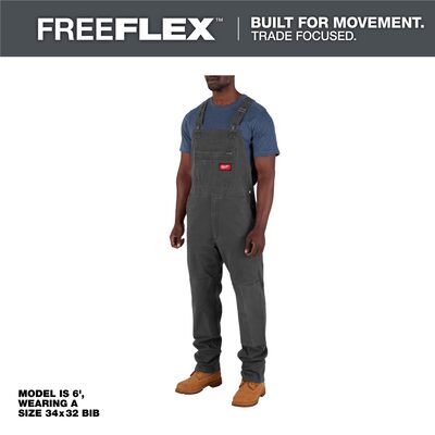 Milwaukee Tool FREEFLEX Unlined Bib Overalls - Gray - Size 34 X 32