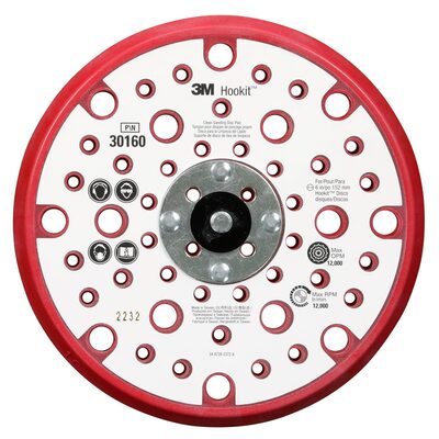 3M Hookit Low Profile Disc Back-up Pad 30160, 6 Inch, 53 Holes, Red Foam