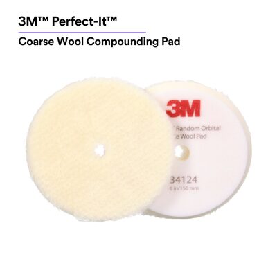 3M Perfect-It Random Orbital Wool Compounding Pad 34124, Coarse, White, 6 in (150 mm)