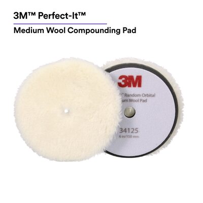 3M Perfect-It Random Orbital Wool Compounding Pad 34125, Medium, White, 6 in (150 mm)