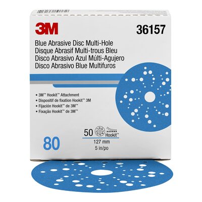 3M Hookit Blue Abrasive Disc 321U, 36157, 5 in, 80, Multi-hole