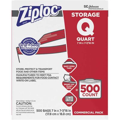 Msc Industrial Supply 500 Qty 1 Pack 500 Piece, 1 Quart Capacity, 8" Long x 7" Wide, Ziploc Storage Bag