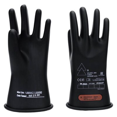 Oberon Gloves - Rubber Electrical - Class 0 - Length: 11" -  Rolled Cuff - Size: Large - 10
