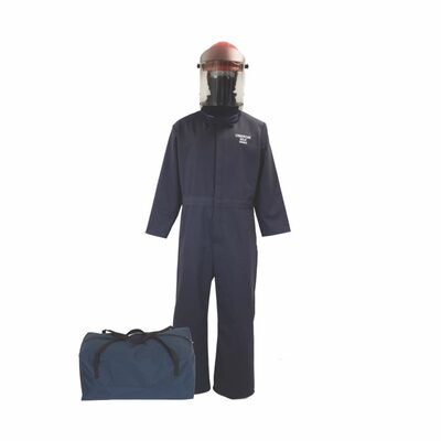 OBERON Bag Kit - Arc Flash - 30 Cal TCG - Comes With Coveralls, Hard Cap, Face Shield, Balaclava & Storage Bucket - Color: Navy Blue - Size: 3XL