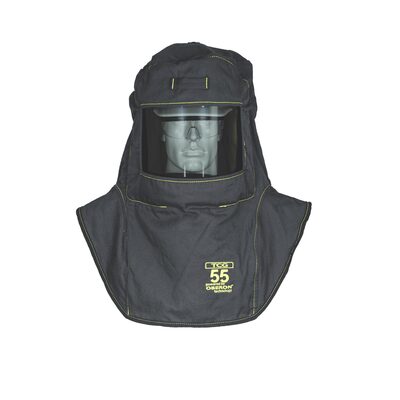 OBERON Hood with Hard Cap - Arc Flash - 55 Cal TCG - With Fresh Air Arc Flash Hood Ventilation System & Light - Color: Black - Window: True Color Grey (TCG)