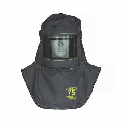 OBERON Hood with A8 Hard Hat Adapters - Arc Flash - 75 Cal TCG - Color: Black - Window: True Color Grey (TCG)