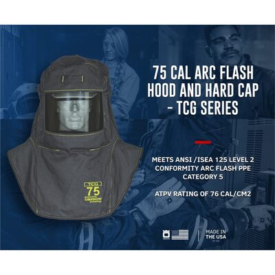 OBERON Hood with Hard Cap - Arc Flash - 75 Cal TCG - With Fresh Air Arc Flash Hood Ventilation System - Color: Black - Window: True Color Grey (TCG)