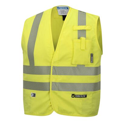 OBERON Safety Vest - Hi-Vis FR/ARC-Rated 7.5 oz 88/12 - Snap Closure - Hi-Vis Yellow - Size: L