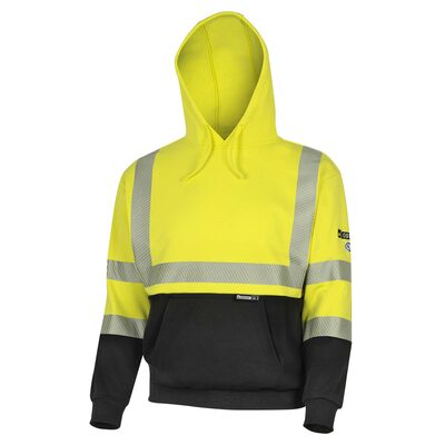 OBERON Hoodie - Hi-Vis 100% FR/Arc-Rated Heavyweight 12 oz Cotton Fleece - Pullover - Black Bottom - Hi-Vis Yellow - Size: M
