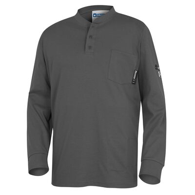 OBERON Henley Shirt - 100% FR/Arc-Rated 7 oz Cotton Interlock - Long Sleeves - Grey - Size: 4XL