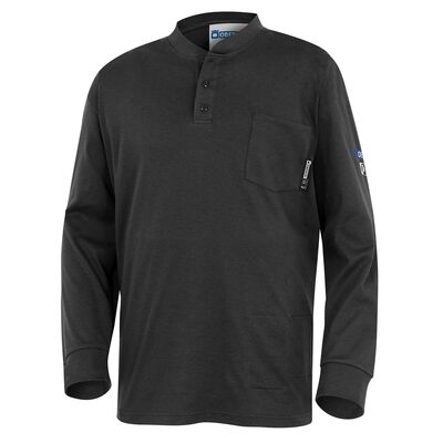OBERON Henley Shirt - 100% FR/Arc-Rated 7 oz Cotton Interlock - Long Sleeves - Navy - Size: M