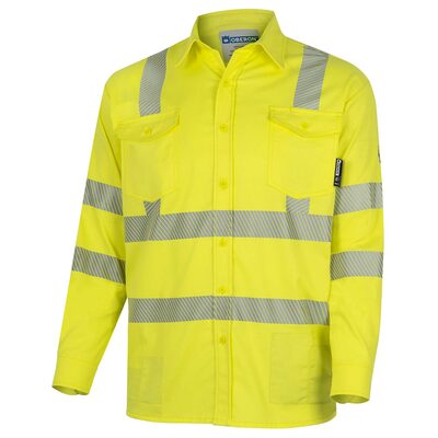 OBERON Button Up Shirt - Hi-Vis FR/Arc-Rated 7.5 oz  88/12 - Hi-Vis Yellow - Size: L