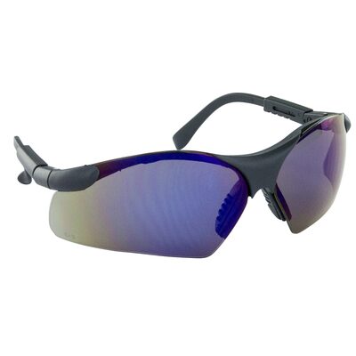 SAS Safety Sidewinders Safe Glasses w/ Black Frame and Blue Mirror Lens in Polybag