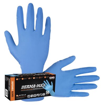 SAS Safety Derma-Max Powder-Free Exam Grade Nitrile Disposable Gloves - 8 Mil - 50PK - Large