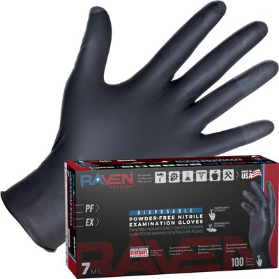 SAS Safety Raven Patriot Powder-Free Exam Grade Nitrile Disposable Gloves - 7 Mil - 100PK - Large
