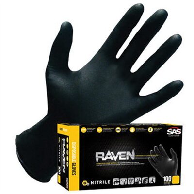 SAS Safety Raven Powder-Free Exam Grade Nitrile Disposable Gloves - 7 Mil - 50PK - Medium