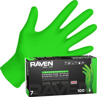 SAS Safety Raven InVue Powder-Free Exam Grade Nitrile Disposable Gloves - 7 Mil - 100PK - X-Large