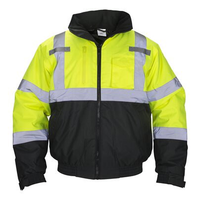 SAS Safety Class-3 Hooded Reflective Yellow Bomber Jacket, Large