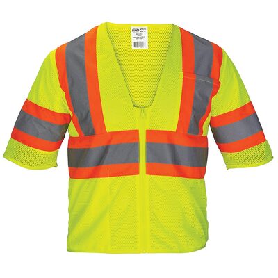 SAS Safety Class-3 Mesh Yellow Safety Vest w/ Front Zipper, M