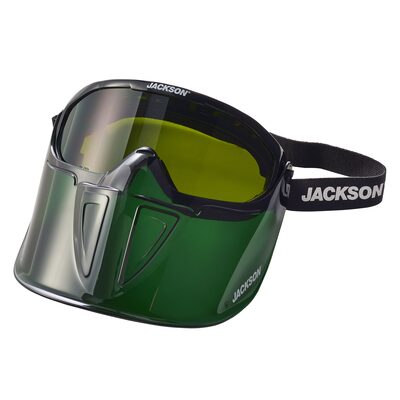 Jackson Safety Safety Goggle - GPL500 Premium Series - Shade 5 IR Lens - Anti-Fog - with Flip-Up Detachable Face Shield - Green Body