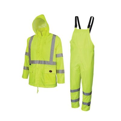 Pioneer 150D Oxford Poly/PVC Waterproof Rainsuit  - Color:  Hi-Viz Yellow/Green  - Size: 4XL
