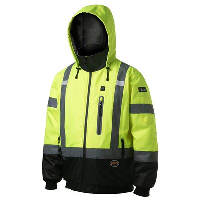 Pioneer Hi-Vis Heated Bomber Jacket  - Color:  Yellow/Green  - Size: XL