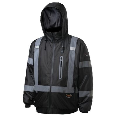Pioneer Hi-Vis Heated Bomber Jacket  - Color:  Black  - Size: S