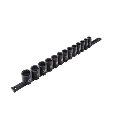 SUNEX 1/2" Dr. 13pc Metric 12-Point Impact Socket Rail Set
