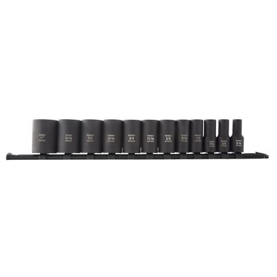 SUNEX 12 Piece 3/8 Inch Dive 12pt SAE Semi-Deep Impact Socket Set on Rail