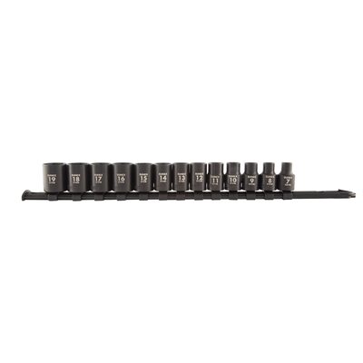SUNEX 3/8" Dr. Metric Impact Socket Set on Rail