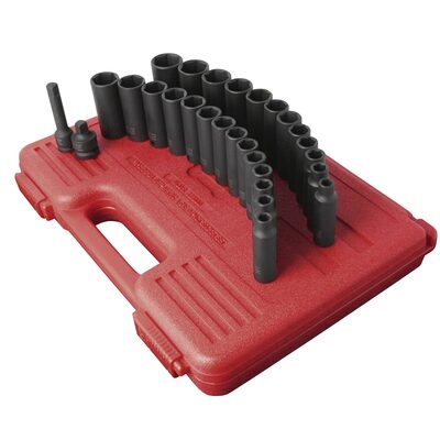 SUNEX SOCKET SET IMPACT 3/8IN. DR.28PC DBLE DEEP MET/SAE