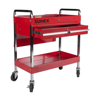 SUNEX 350Lb Capacity Service Cart with Locking Top With Locking Drawer - Red
