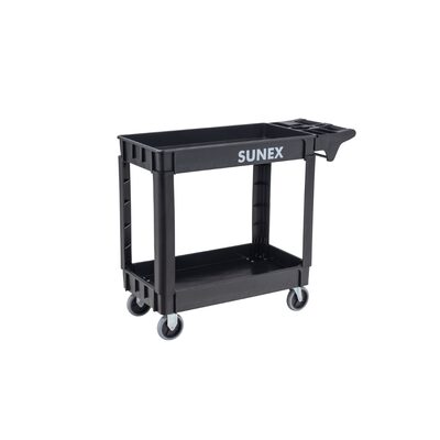 SUNEX Polypropylene Utility Cart, Two Shelf, Standard Size - Black