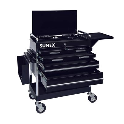 SUNEX Heavy Duty 5 Drawer Service Rolling Tool Cart with Locking Top - Black