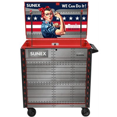 SUNEX Rosie The Riveter - 39" 6 Drawer Premium Service Cart - Red