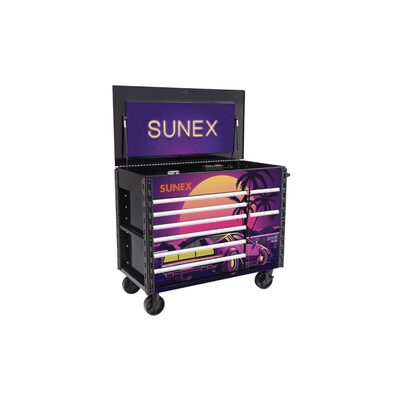 SUNEX 50 Inch 7 Drawer Power Cart With Dedicated Power Tool Storage and Power - 80s Retro