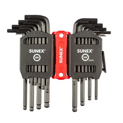 Sunex SAE/Metric 26 Piece Ball End Long Arm Hex Key Set, 2mm-10mm, 0.05"-3/8"