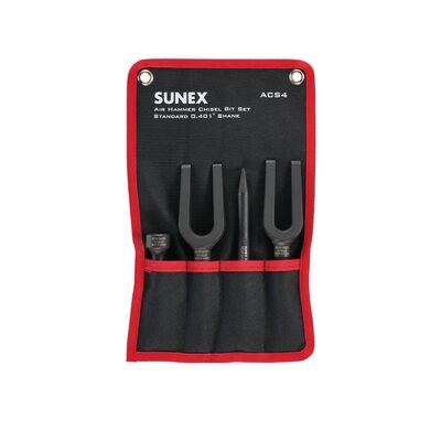 SUNEX Air Hammer Chisel Pneumatic Separator 4 Piece Set in Portable Tool Roll