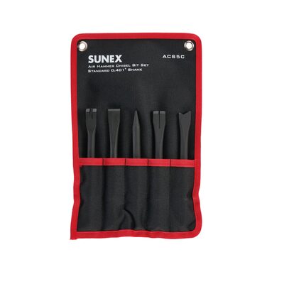 SUNEX Air Hammer Chisel 7 Inch Cutting 5 Piece Set in Portable Tool Roll