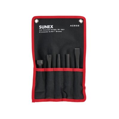 SUNEX Air Hammer Chisel Standard 5 Piece Set in Portable Tool Roll