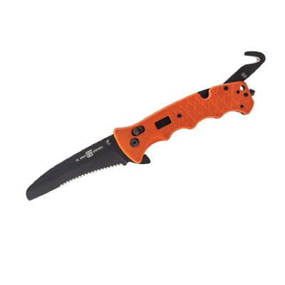 SUNEX Al Mar 3.5 Inch Rescue D2 Matte Black Titanium Combination Blade Assisted Folding Knife with Max-Lock G10 Handle - Orange